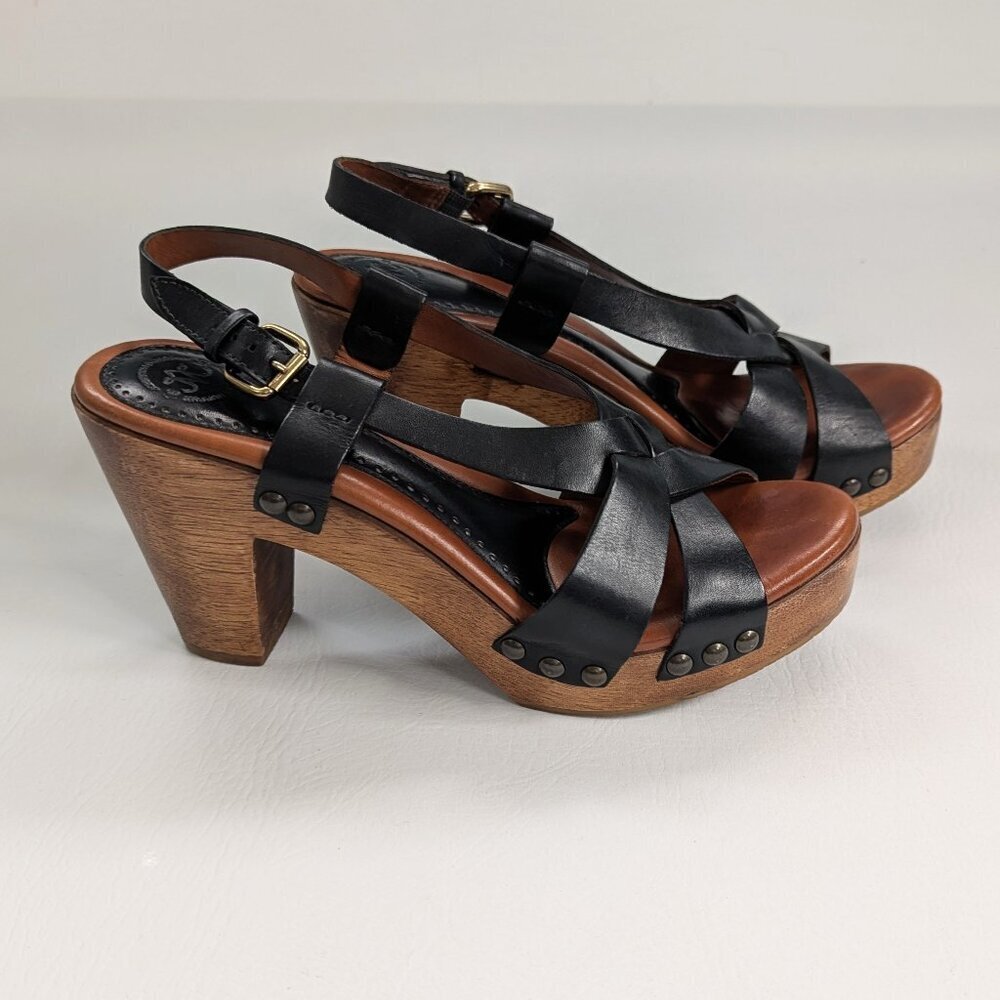 Johnston & Murphy Justine Leather And Wooden Sandals Size 8